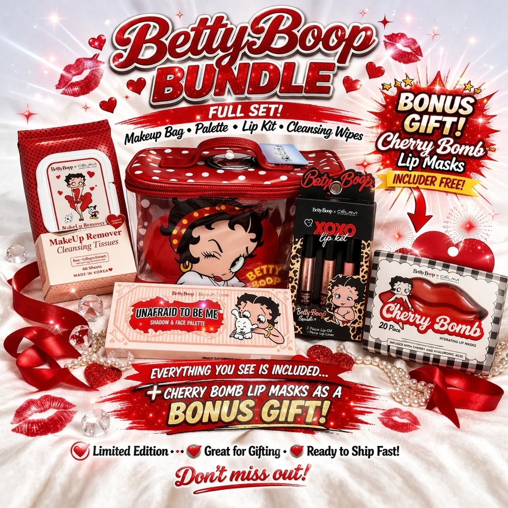 Betty Boop Beauty Bundle 💋 Makeup Bag + Lip Kit + Palette + BONUS Lip Masks